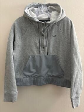 Under Armour Rival Fleece Mesh Hoodie Gray Snap Button Pullover Women's Size M